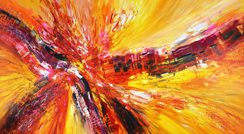 Yellow Red Abstraction L 1 van Peter Nottrott, Schilderij te koop op Singulart