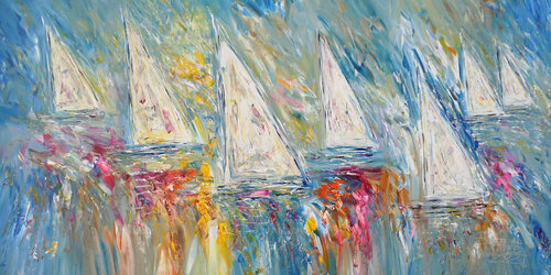 sail boats Stormy Sailing Regatta XXL 4 van Peter Nottrott, Schilderij te koop op Singulart
