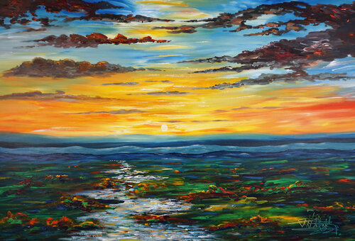 Landscape: Evening Mood XL 3 van Peter Nottrott, Schilderij te koop op Singulart