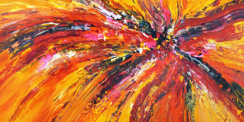 Yellow Red Abstraction XXL 3 van Peter Nottrott, Schilderij te koop op Singulart