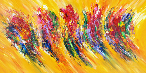 Yellow Energy Waves XXL 1 by Peter Nottrott, Painting for Sale on Singulart