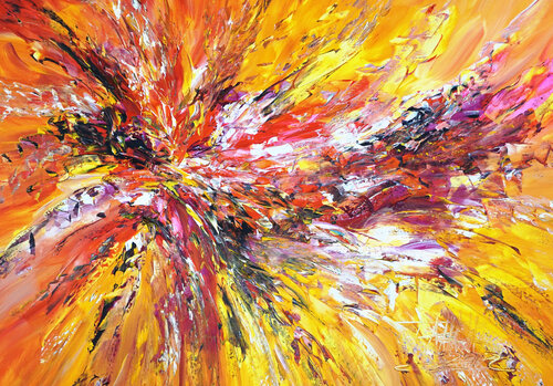 Yellow Red Abstraction S 1 van Peter Nottrott, Schilderij te koop op Singulart