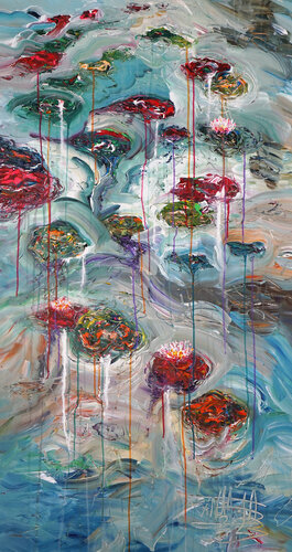 Flowers Mystery Water Lilies L 1 van Peter Nottrott, Schilderij te koop op Singulart