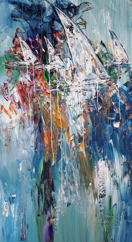 Sail Boats L 2 van Peter Nottrott, Schilderij te koop op Singulart