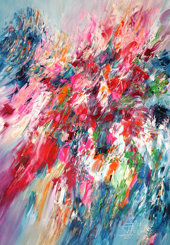 Pink Turquoise Flowery M 1 van Peter Nottrott, Schilderij te koop op Singulart