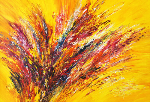 Yellow Red Abstraction XL 8 van Peter Nottrott, Schilderij te koop op Singulart