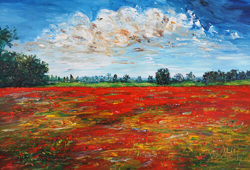 Red Poppy Field XL 1 van Peter Nottrott, Schilderij te koop op Singulart