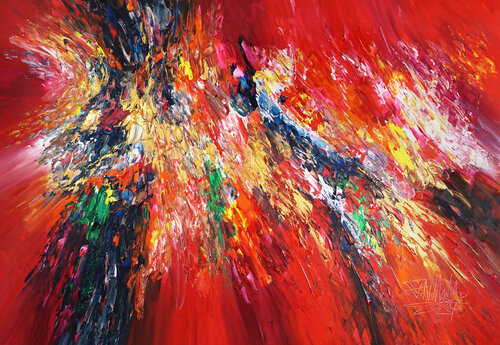 ABSTRACT   Daydream In Red And Gold XL 1 van Peter Nottrott, Schilderij te koop op Singulart