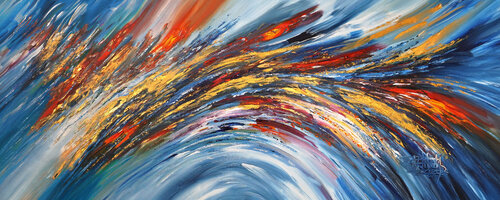 Slim: Blue Magenta Gold 3 van Peter Nottrott, Schilderij te koop op Singulart