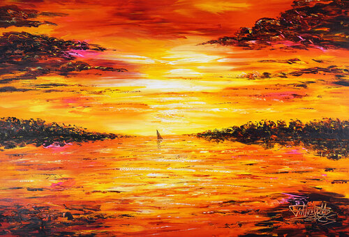 Romantic Sundown Sailing XL 5 van Peter Nottrott, Schilderij te koop op Singulart