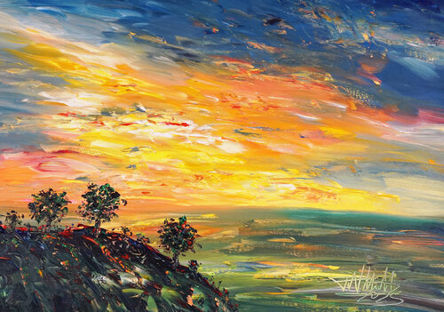 Romantic Evening Landscape S 1 van Peter Nottrott, Schilderij te koop op Singulart