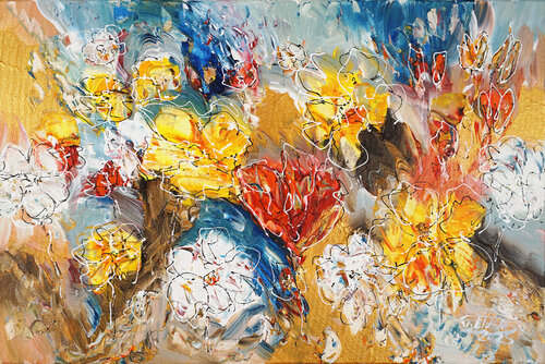 Flowery Symphony Gold XS 1 by Peter Nottrott, Painting for Sale on Singulart