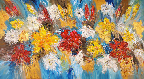 Happy Flowers Gold L 1 von Peter Nottrott, Malerei kaufen auf Singulart