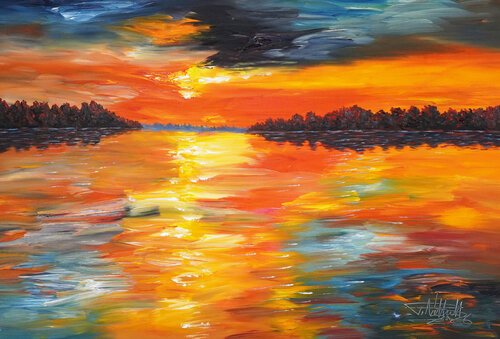 Romantic Evening Lake XL 3 by Peter Nottrott, Painting for Sale on Singulart
