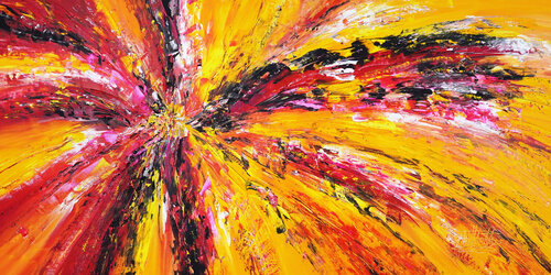 Yellow Red Abstraction XXL 6 de Peter Nottrott, Pintura a la venta en Singulart
