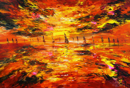 Evening Sailing Boats XL 1 van Peter Nottrott, Schilderij te koop op Singulart