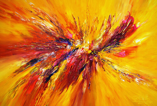 Yellow Red Abstraction XL 2 van Peter Nottrott, Schilderij te koop op Singulart