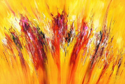 Yellow Red Abstraction XL 1 van Peter Nottrott, Schilderij te koop op Singulart