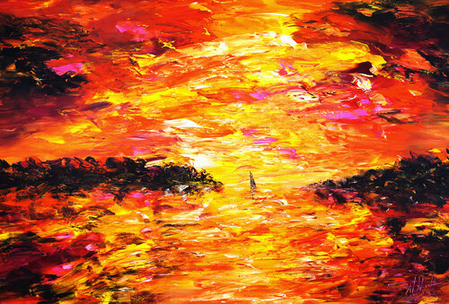 Romantic Sundown Sailing XL 1 van Peter Nottrott, Schilderij te koop op Singulart