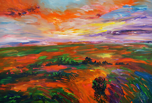 Landscape: Evening Mood XL 1 van Peter Nottrott, Schilderij te koop op Singulart