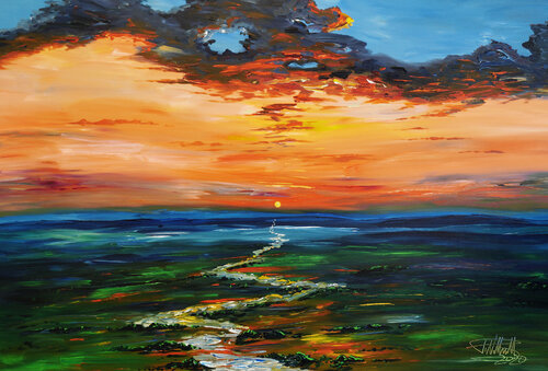Landscape: Evening Mood XL 2 van Peter Nottrott, Schilderij te koop op Singulart