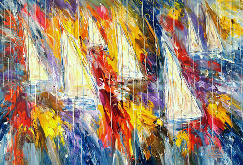 sail boats Stormy Sailing Regatta XL 5 van Peter Nottrott, Schilderij te koop op Singulart