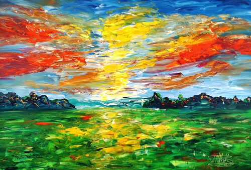 Beautiful Summer Landscape XL 5 van Peter Nottrott, Schilderij te koop op Singulart