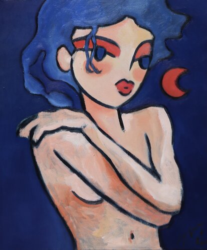 Untitled Blue Portrait di Etienne Quesnay, Pittura in vendita su Singulart