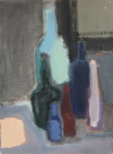 'Composition with bottles II' di Olga Konoshchuk, Pittura in vendita su Singulart