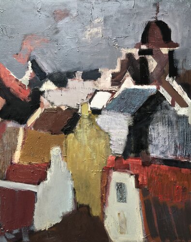 'London's Rooftops. Cadogan Hall. Grey' di Olga Konoshchuk, Pittura in vendita su Singulart