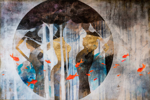 Fantasy Lands with Golden Fish von Andreia Cismasiu, Malerei kaufen auf Singulart