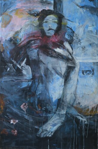 Contemplaba la luna,  y un pájaro, le habló van Cristina Fuentes, Schilderij te koop op Singulart