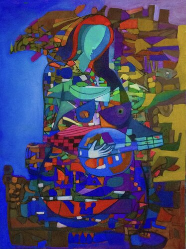 The Woman and Her Mandolin van Lahra Nelson, Schilderij te koop op Singulart