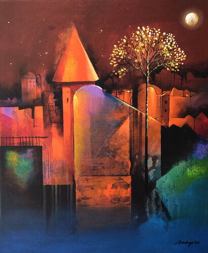 Mysterious moon de Pradip Sengupta, Pintura a la venta en Singulart