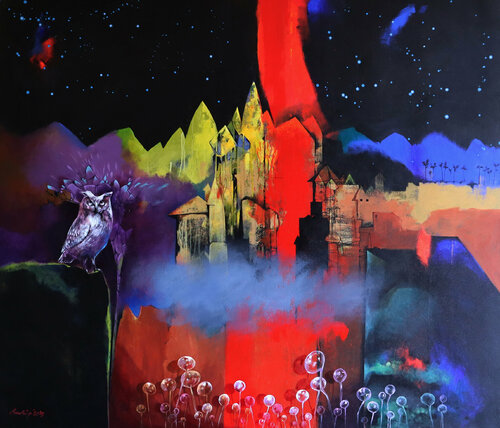 Night watch by Pradip Sengupta, Painting for Sale on Singulart