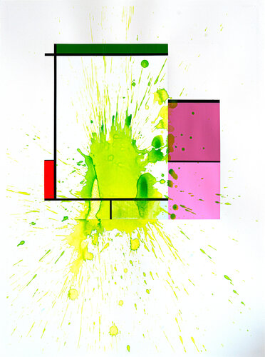 "Like A Splashed Mondrian, pink  green & orange " von Patrick Piccinelli, Malerei kaufen auf Singulart