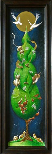 The Cypress at Night van Lara Broecke, Schilderij te koop op Singulart