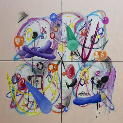 Faces, toys and likes by Hugo Baudouin, Painting for Sale on Singulart