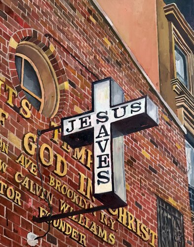 JESUS SAVES, Clinton Hill, Brooklyn New York by Yoann Borsato, 油畫 for Sale on Singulart