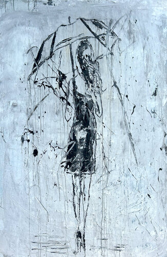 "umbrella girl in the rain " RK3D par Roger König, Peinture en vente sur Singulart