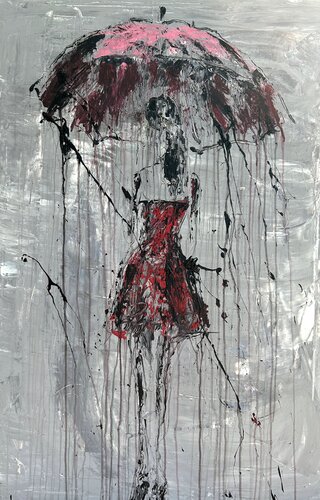 "umbrella girl in the rain " RK5D von Roger König, Malerei kaufen auf Singulart