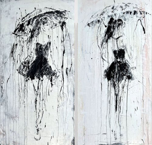 Umbrella - Silent Rain Diptych No.3 by Roger König, Painting for Sale on Singulart
