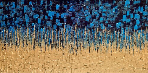 Blue & Gold Cascade van Julijana Ravbar, Schilderij te koop op Singulart