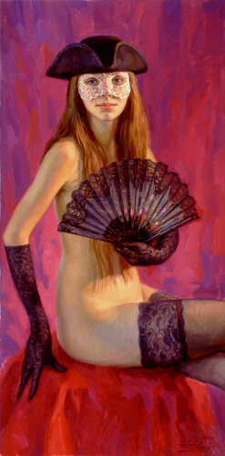 Lady with fan van Serguei Zlenko, Schilderij te koop op Singulart