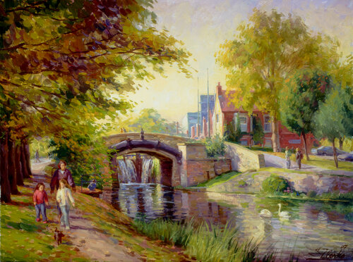 Walking along canal van Serguei Zlenko, Schilderij te koop op Singulart