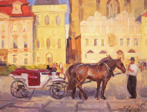 Waiting for a ride, Prague. de Serguei Zlenko, Pintura a la venta en Singulart