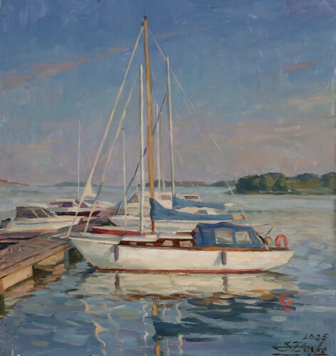Evening at the harbor van Serguei Zlenko, Schilderij te koop op Singulart