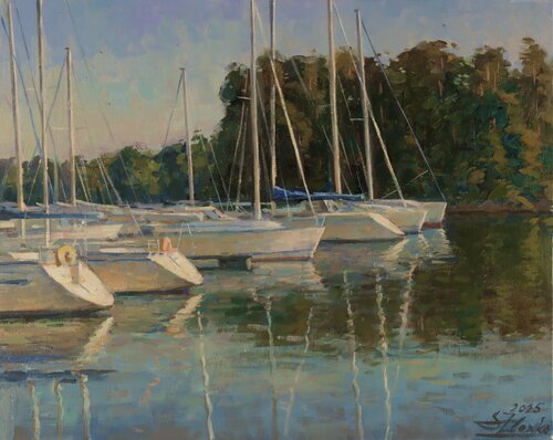 Sailing boats in the evening light Serguei Zlenko