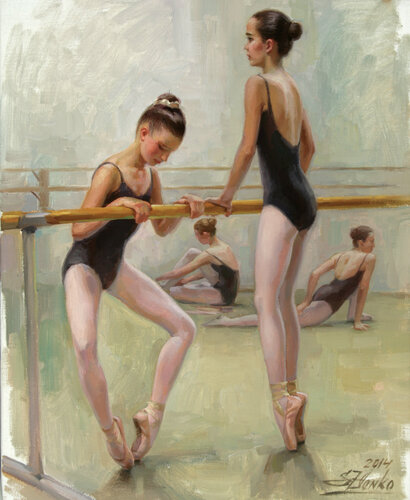 The dancers practicing at the barre. di Serguei Zlenko, Pittura in vendita su Singulart