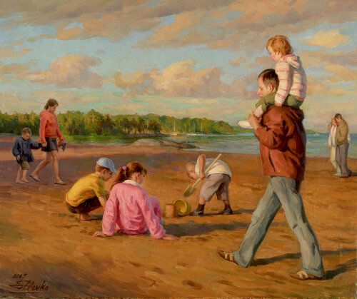 Playing in the sand von Serguei Zlenko, Malerei kaufen auf Singulart
